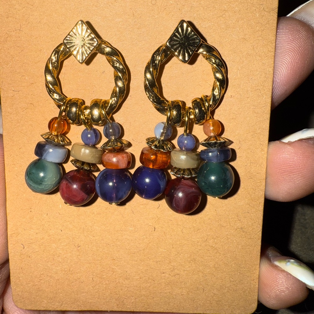 Monet Gold and Blue Chandelier Earrings